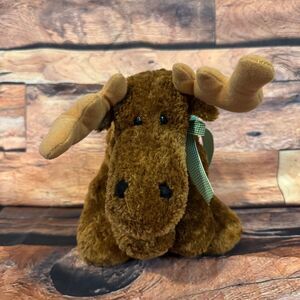 Mary Meyer Moose Flip Flops Relaxed Plush Stuffed Animal Gingham Ribbon Brown 9"